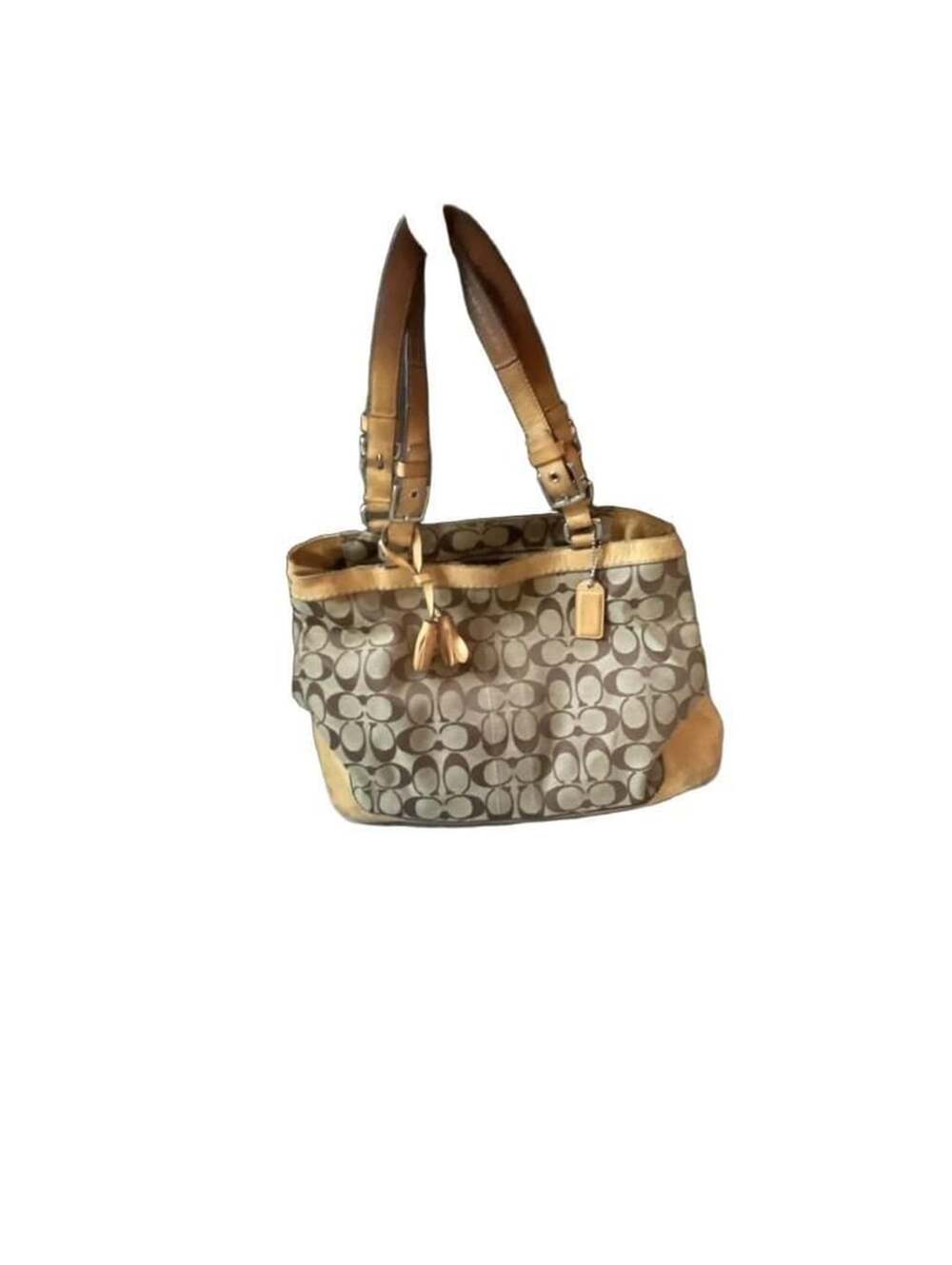 Coach Hamptons Signature Canvas Tote Bag Brown Tan